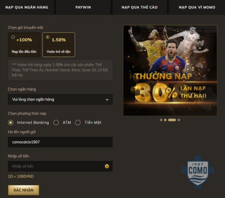Cách nạp tiền tại nhà cái Oxbet